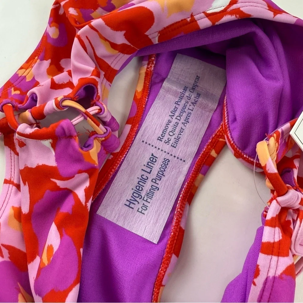 Salt + Cove Bikini Bottom Juniors Size Medium Red Pink Floral Side Tie Swim NWT